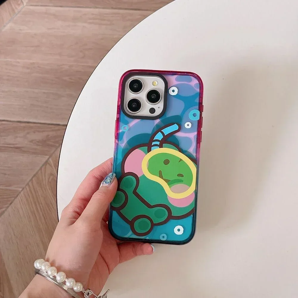 2.5 Acrylic Colorful Border Cartoon Summer Diving Engraved Letters Phone Case Cover for iPhone 12 13 14 15 Pro Max Case