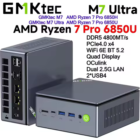 GMKtec M7/M7 Ultra AMD Ryzen 7 PRO 6850H/6850U Mini Pc WiFi6E BT5.2 DDR5 Quad Display OCulink 2x2.5G LAN 2*USB4 Gaming Computer