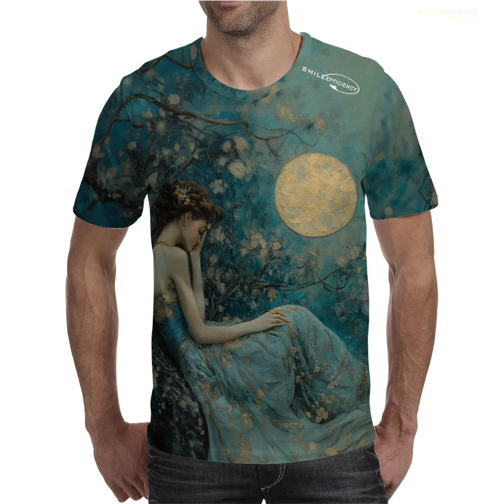 100% Cotton Tree Long Hair Beauty 3D Print Fashion T-Shirt Full  Moon Night Outing Short Sleeve Tops Oversized Unisex Kid's Tees