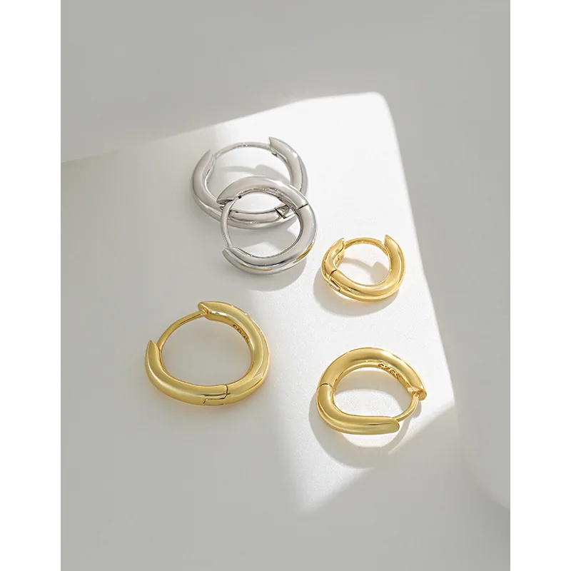 F.I.N.S Korean S925 Sterling Silver Simple Irregular Lines Small Circle Hoop Earrings Huggies Geometric Minimalist Fine Jewelry