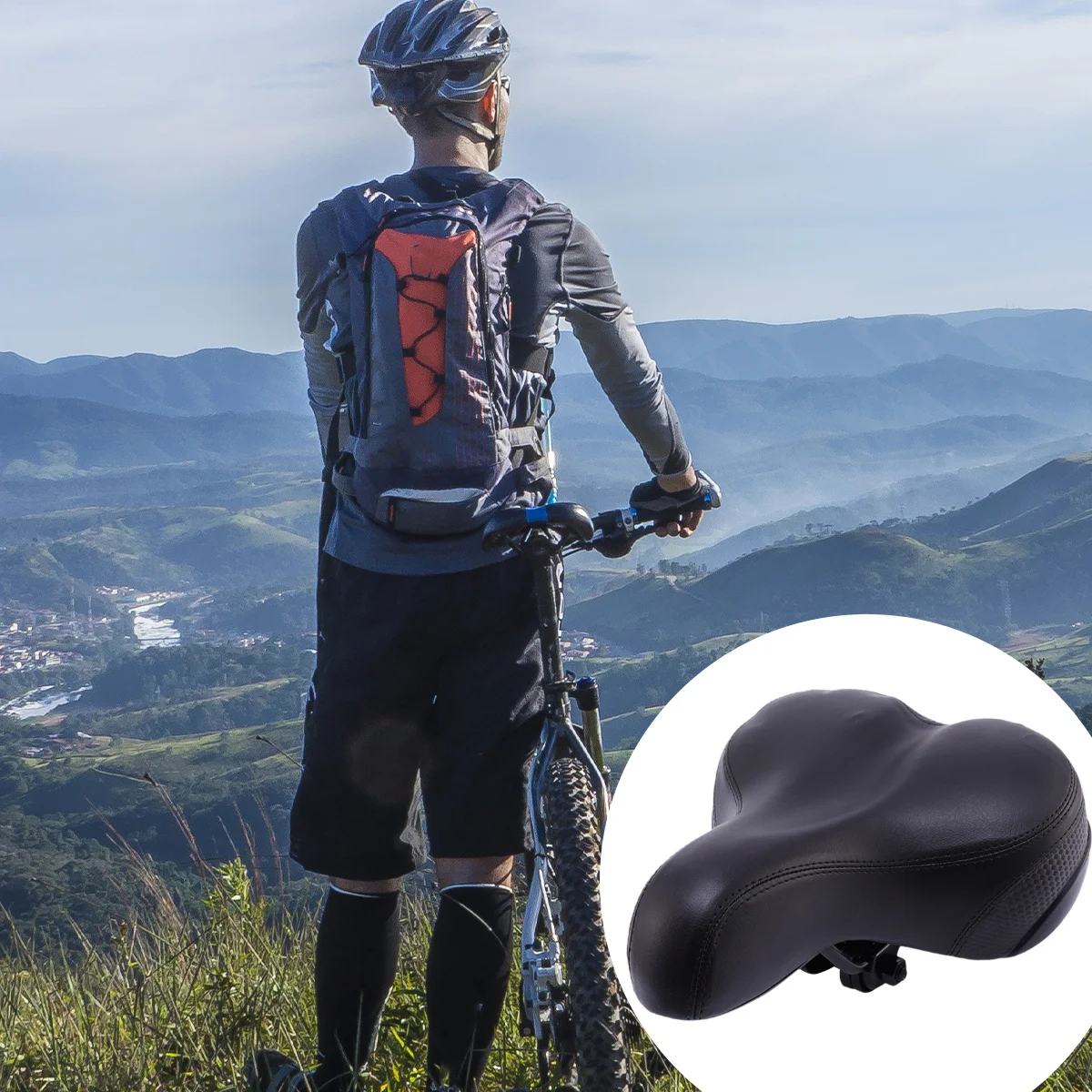 

Extra Wide Comfort Bike Saddle Heavy Duty Spring Steel Frame Thicken Cushion for Mountain Bike Road Cycling Seat Pad Reflective