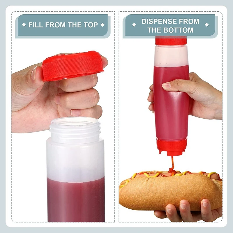 16 Oz Inverted Plastic Squeeze Bottles, Refillable Tip Large Valve Dispenser Condiment Squeeze Bottle for Sauces Ketchup-A09G view 6