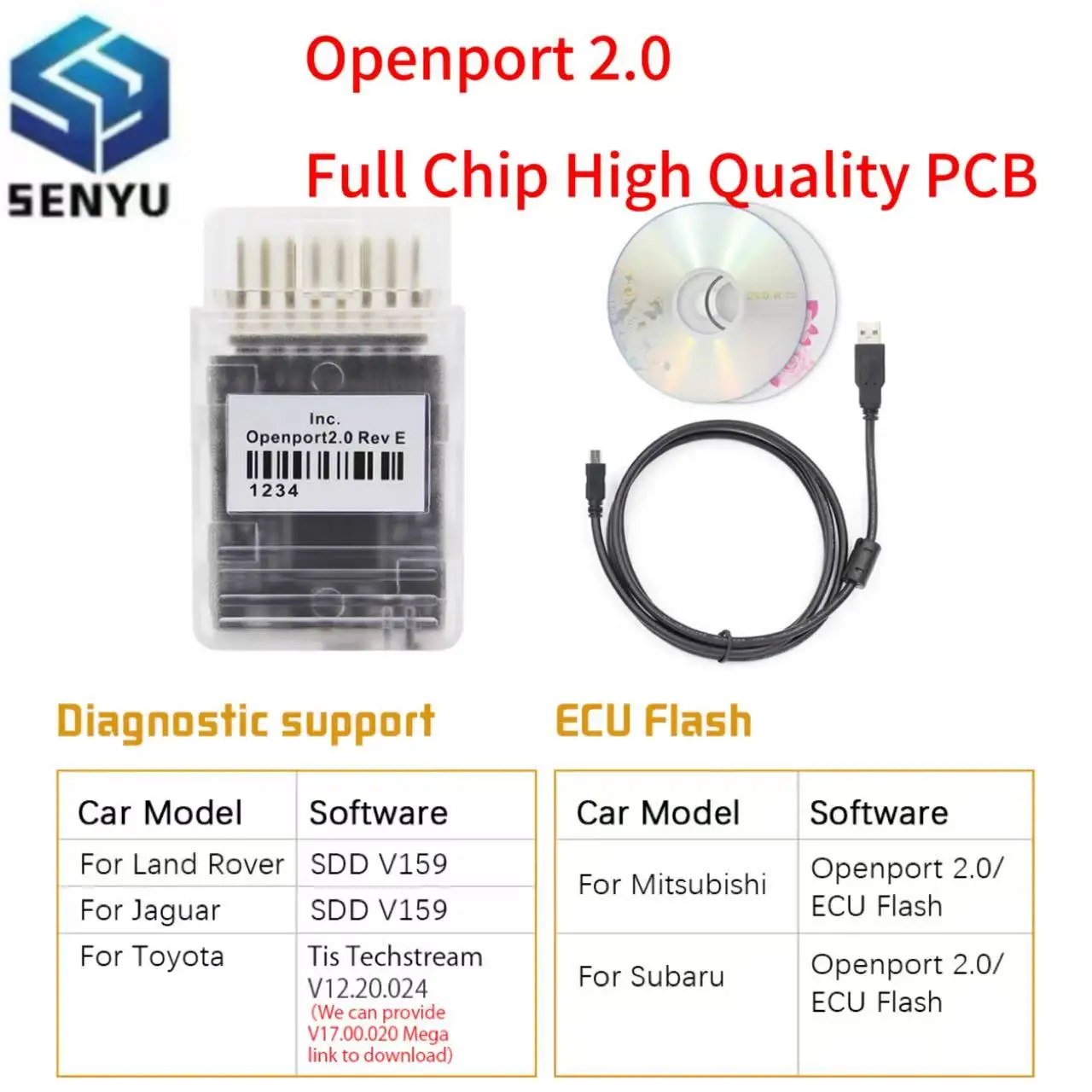 

2026 New Openport 2.0 ECU FLASH Chip Tuning Tool Full Chip OBD2 Scanner for Toyota Open Port OBDII Connector Car Diagnostic Tool