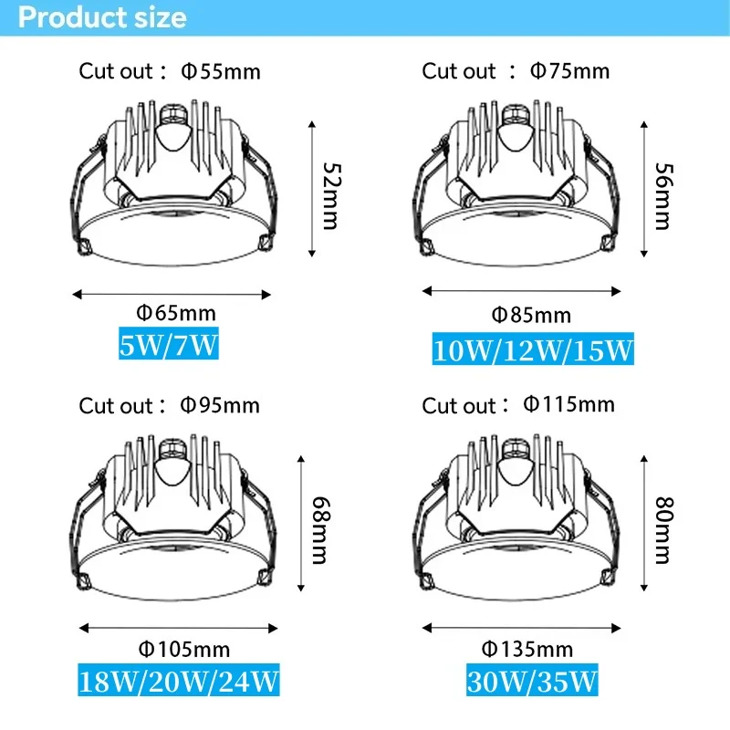 IP65 waterproof downlight LED spotlight Embedded COB ceiling light AC110V-220V bathroom kitchen balcony toilet lighting 2700K