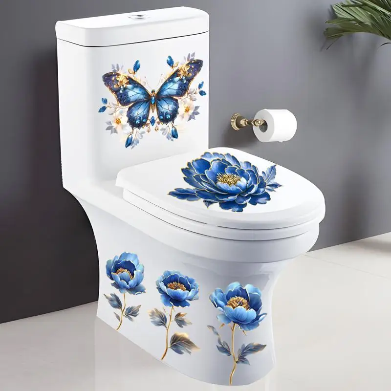 *Waterproof Butterfly Wall Stickers Bathroom Toilet Sticker Modern Flower Pattern Self-adhesive Paintings For Living Decoration