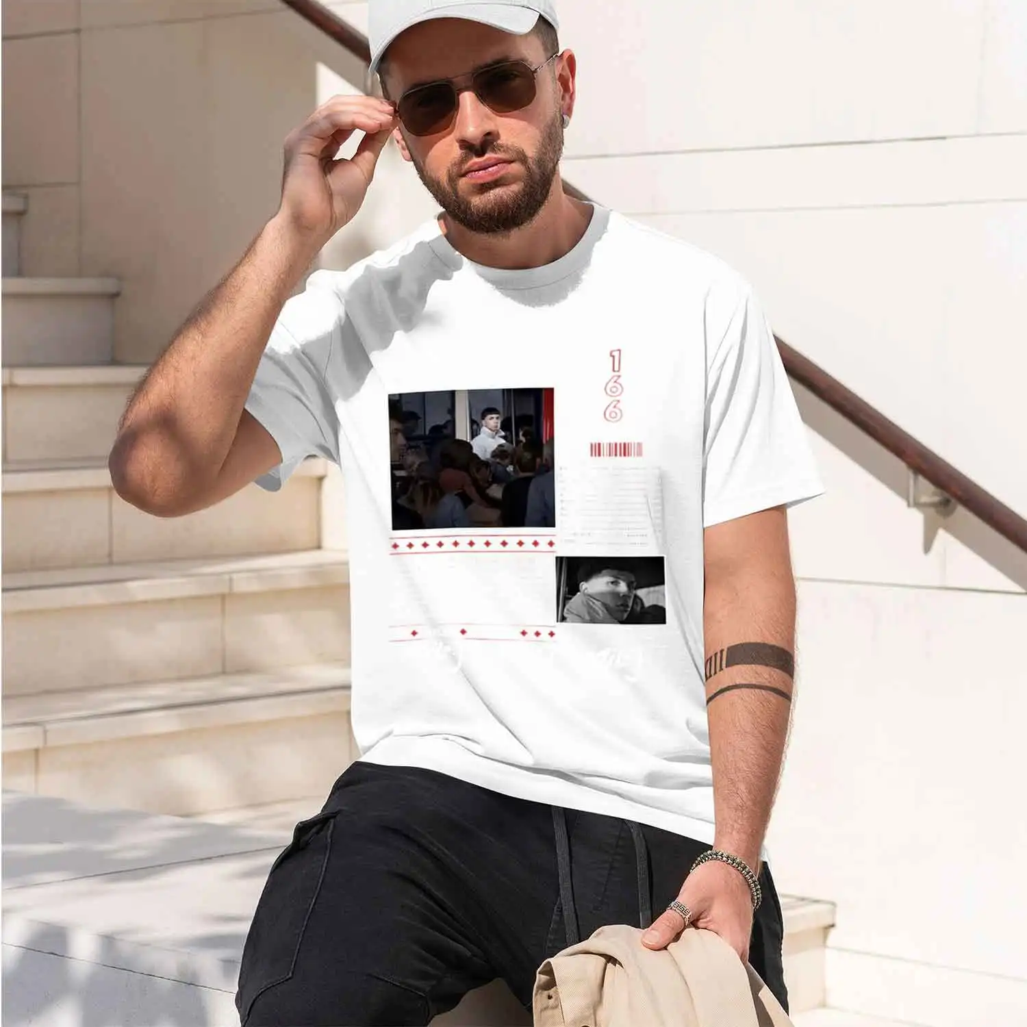 Crowded Scene Portrait Number 166 Record Monorome Close-up Retro Style Collage Womens clothing men's crew neck t-shirt 2026 New