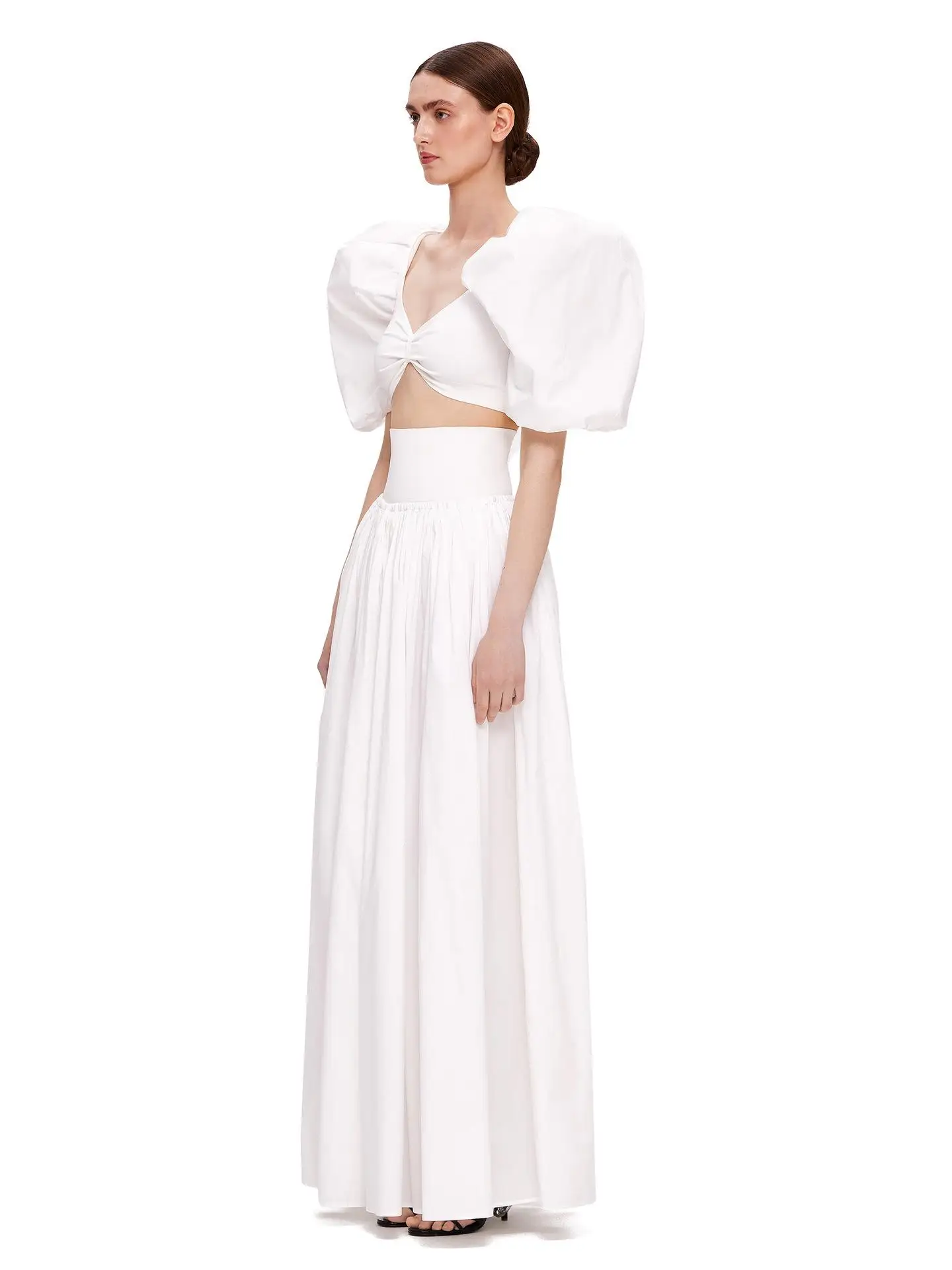 

Sexy oulder Bared High Waist Pleated mid Length Skirt Set Women's Faion Par Dr Ensemble Alluring Split Design