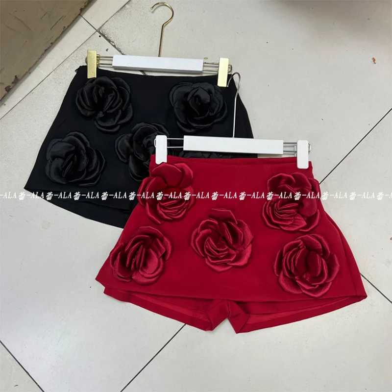 Spring Summer New Nice Handmade Flower Pantskirt Shorts 2024 Fashion Special-Interest Gentle Socialite Style Wear Ins Culottes