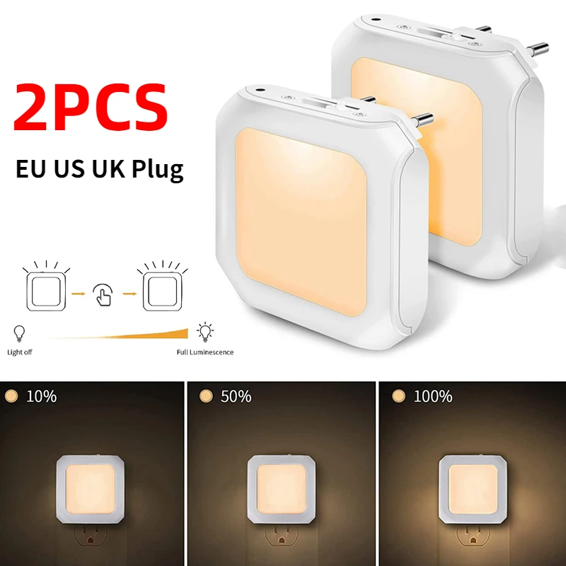 2pcs EU/US/UK Plug Night Lights Stepless Dimming LED Night Lamp Light control Wall lights for home Aisle Room Bedroom Corridor