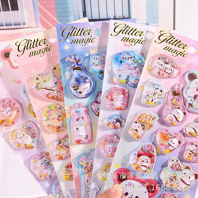 

3D Puffy Water Drop Stickers, Shaker Quicksand Oil DIY Scrapbook Stickers, Cute Cartoon Reward Stickers for Kids Journal Planner