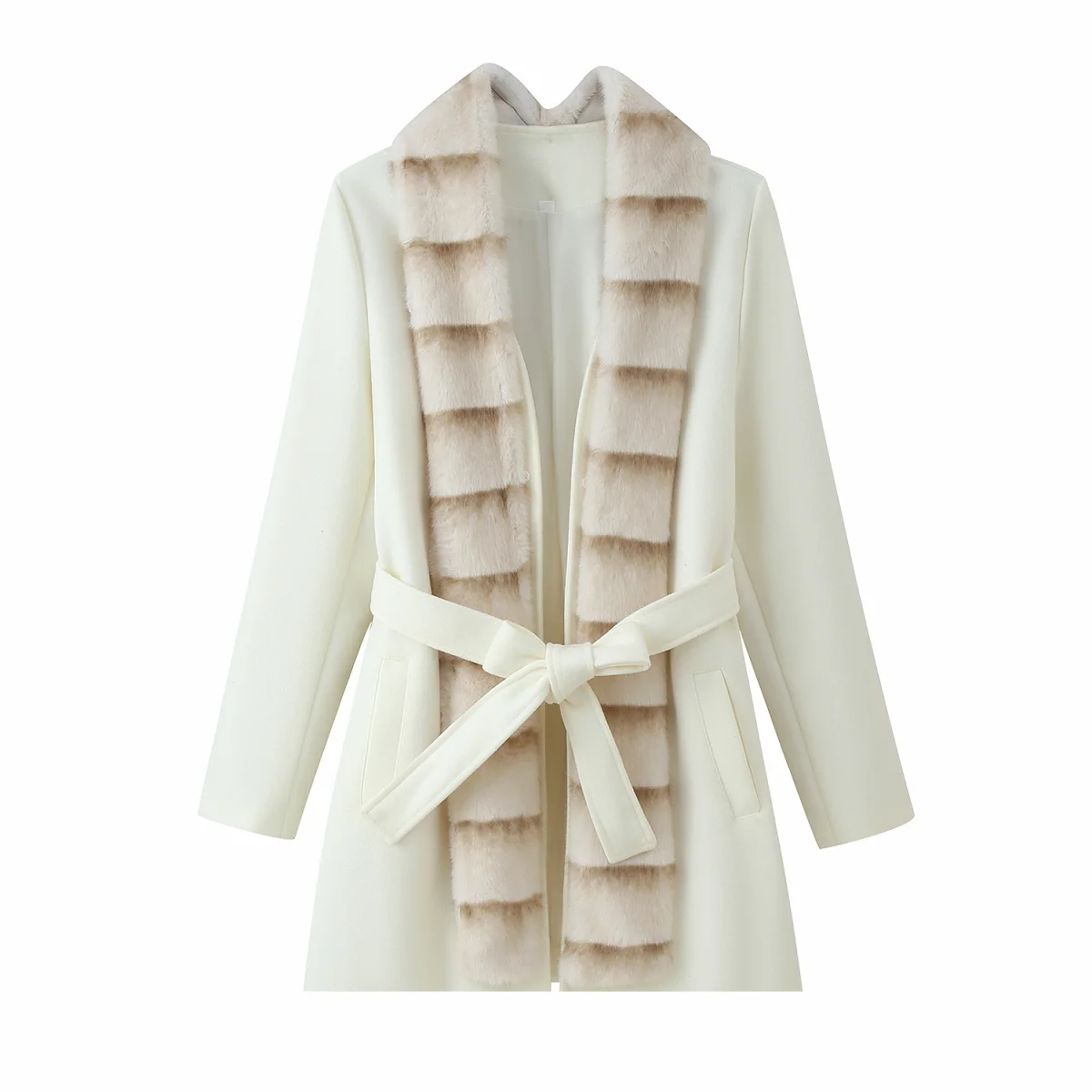 

European and American winter new women's clothing temperament socialite style imitation fur fur collar medium long woolen coat