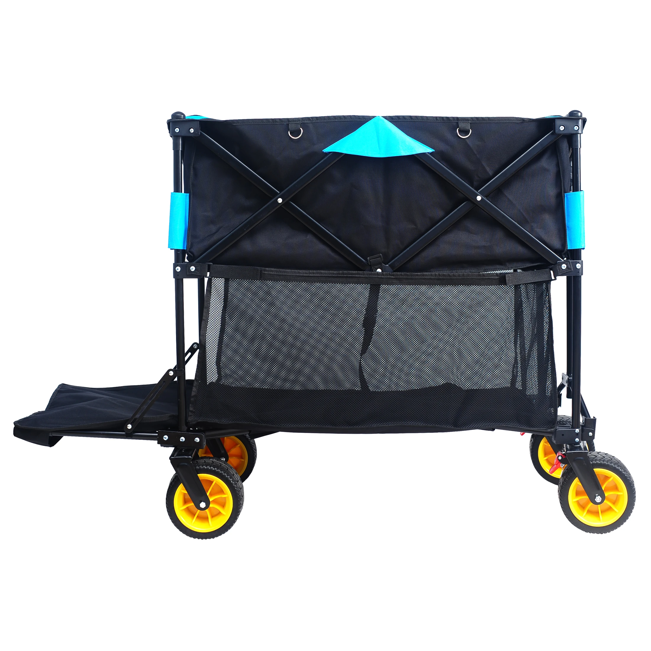 Capacity Folding Wagon Cart - Heavy  Collapsible Garden,  with Extendable Handle (Black + Blue)
