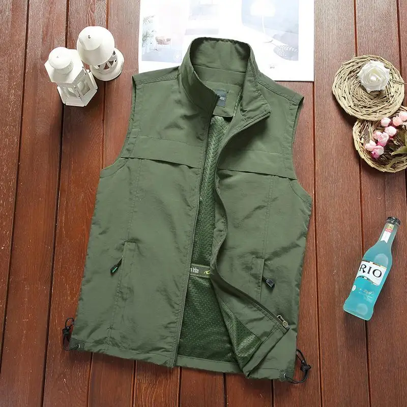 

plus Size Men's Outdoor Camisole Fishing Photography Vest Casual Style Pocket Detail Thin Open Cardigan Pure Color