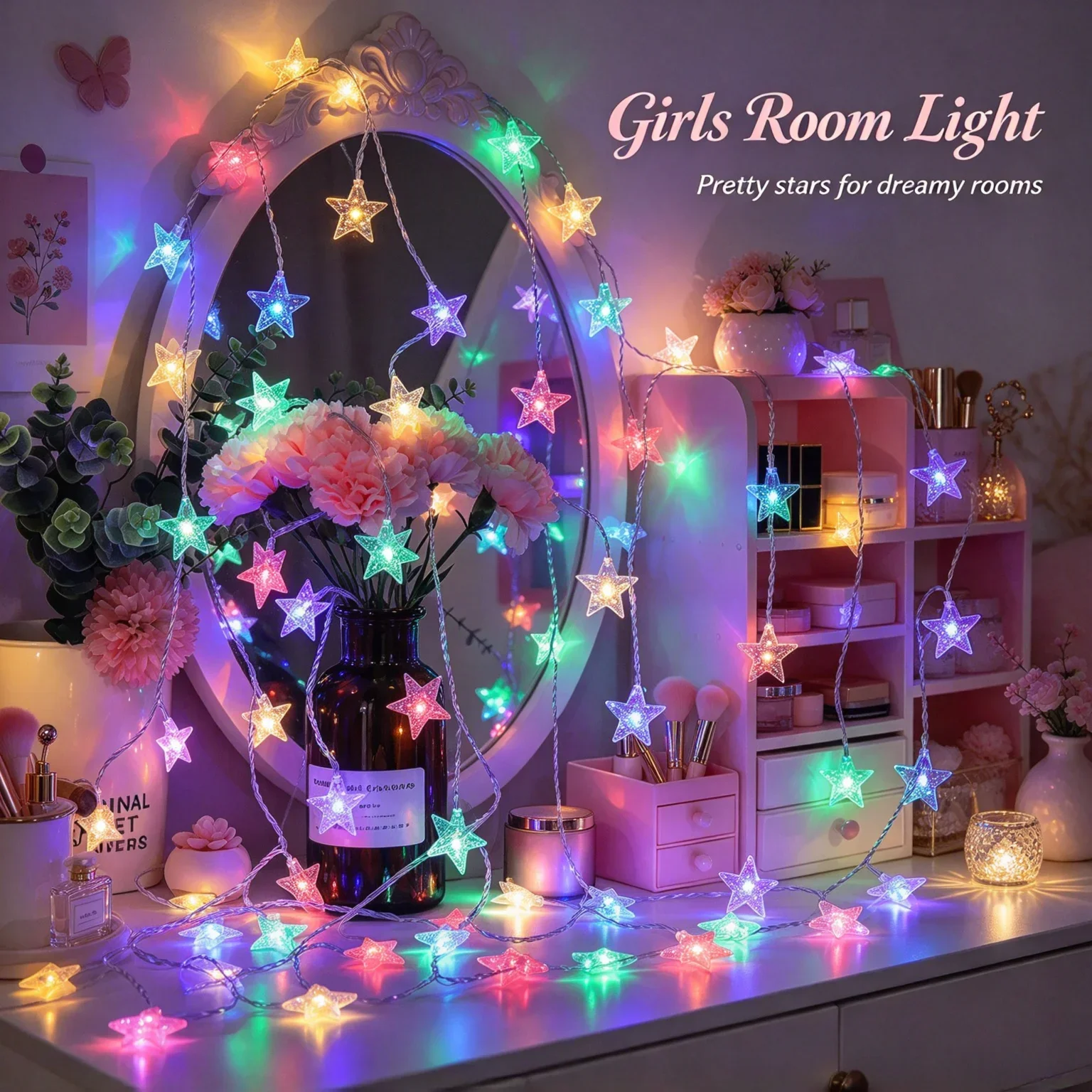 3m LED Star String Lights Christmas Garland Battery Powered Wedding Party Fairy Lamps for Window Wall Bedroom Home Decor
