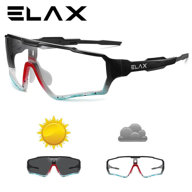 ELAX Brand New Men Women Mtb Photochromic Bicycle Eyewear New Bike Sun Goggles Sports Sunglasses Cycling Glasses