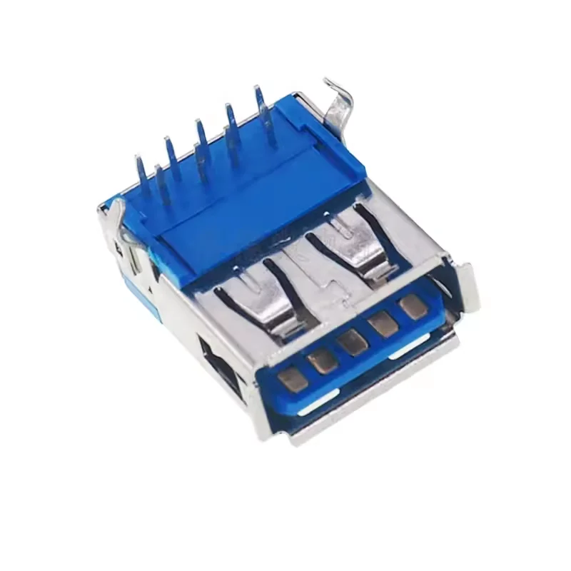 100PCS USB Socket Female Connector A Female 90 Degree Crimped USB Seat 3.0 AF 90 Degree 9p Blue