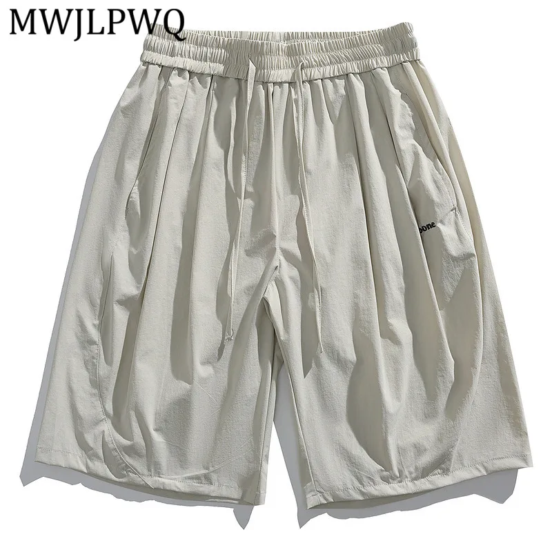 

MWJLPWQ Outdoor Drawstring Elastic Breathable Quick-Dry Shorts Men's Summer Simple Loose Letter-Embroidered Sports Pants 16290
