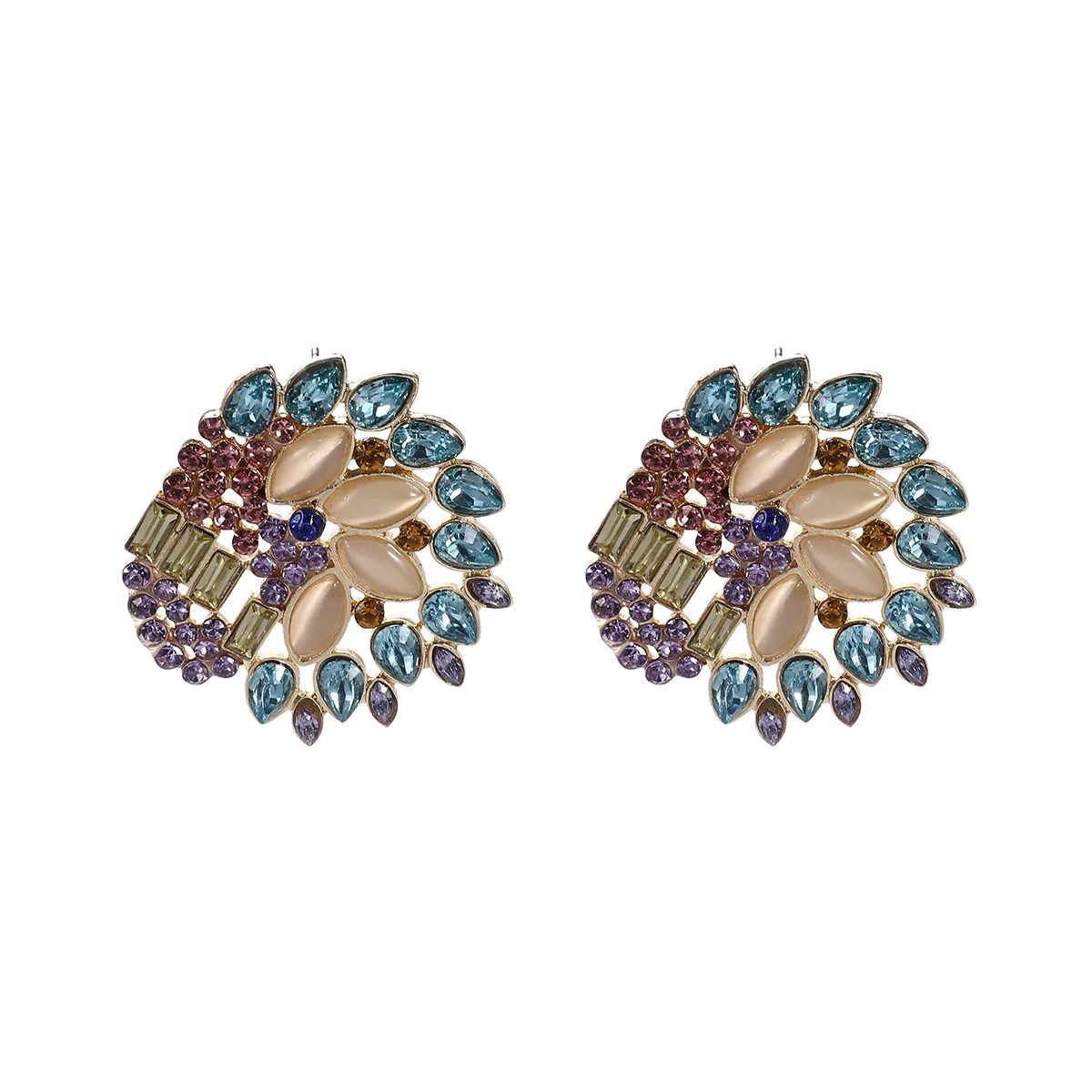 Fashion foreign trade alloy inlaid with colored diamonds flower crystal earrings retro simple high-end personalized ear jewelry