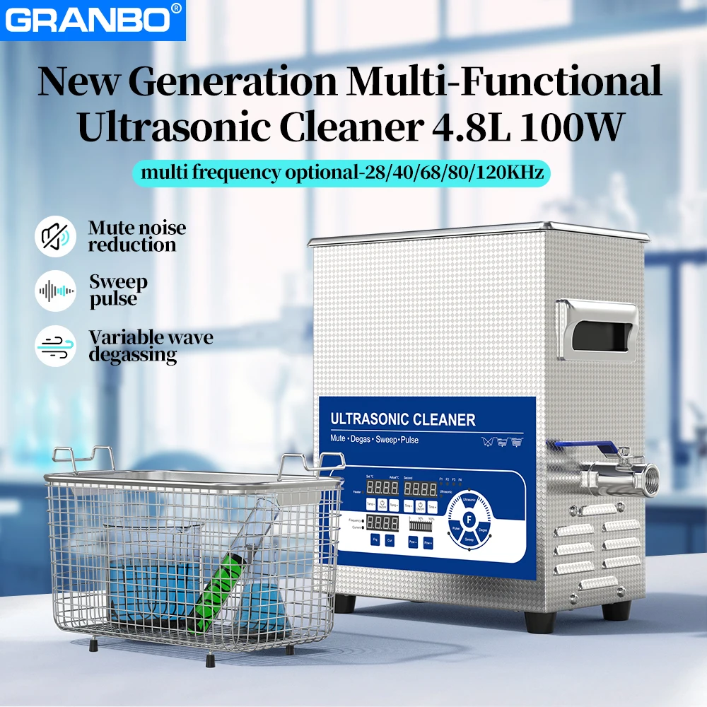 Granbo New 4.8L Ultrasonic Cleaner 28/40/68/80/120KHz Option 100W Ultrasound Cleaning Bath Laboratory Chemical Appliance