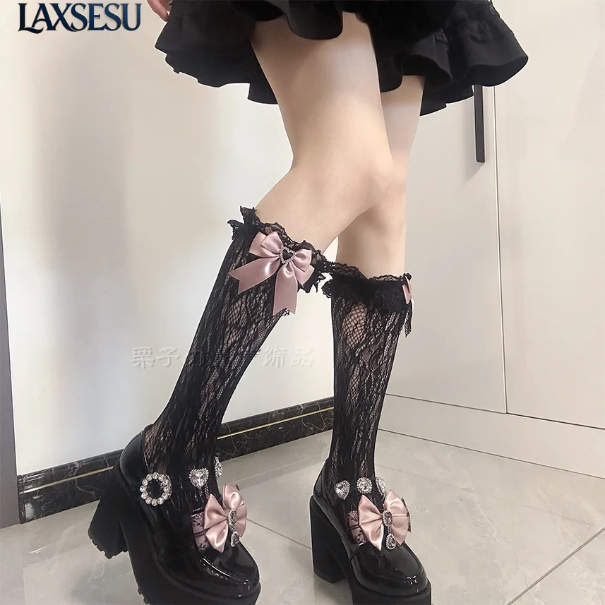 Girls' Socks Summer Autumn Japanese Sweet Bow Lace Medium Tube Socks Lolita Style Mass-produced Girl Sweet Stockings