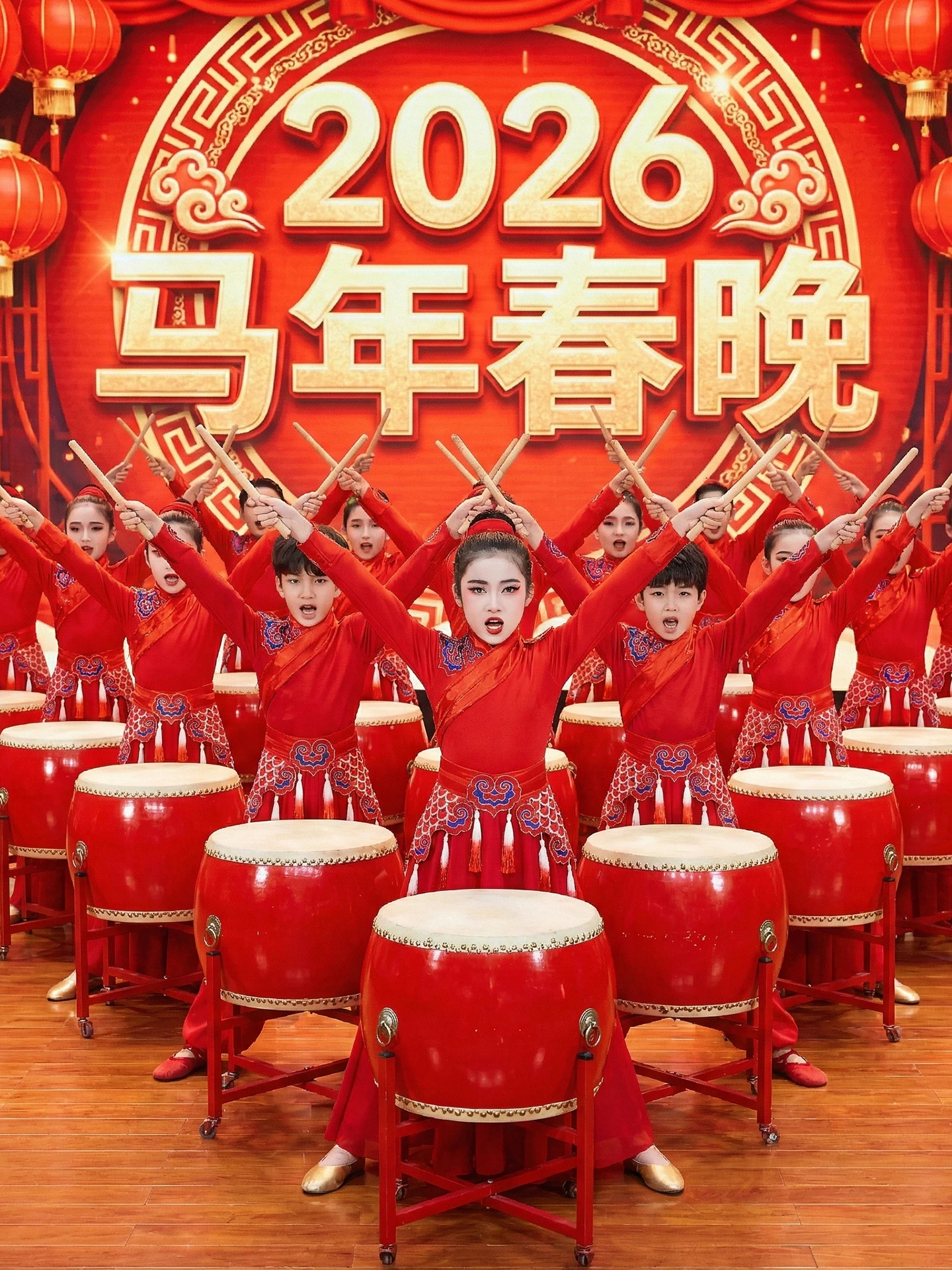 

New 2026 Children's Performance Costume Drumming Celebration Dance Encouragement Drumming Festive Outfit Traditional Stage Wear