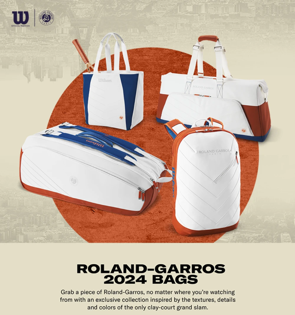 Wilson 2024 roland garros tênis duffel raquete saco super tour grande saco de tênis max para 5 raquetes com bolso interno independente