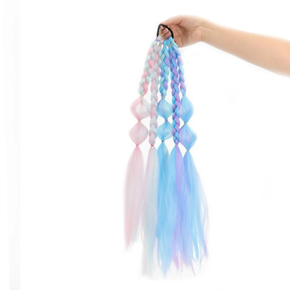 Vibrant Colorful Braided Wigs Multicolored Handmade Twist Braid Hair Gradient Twist Handcrafted Ponytail For Girls Costume