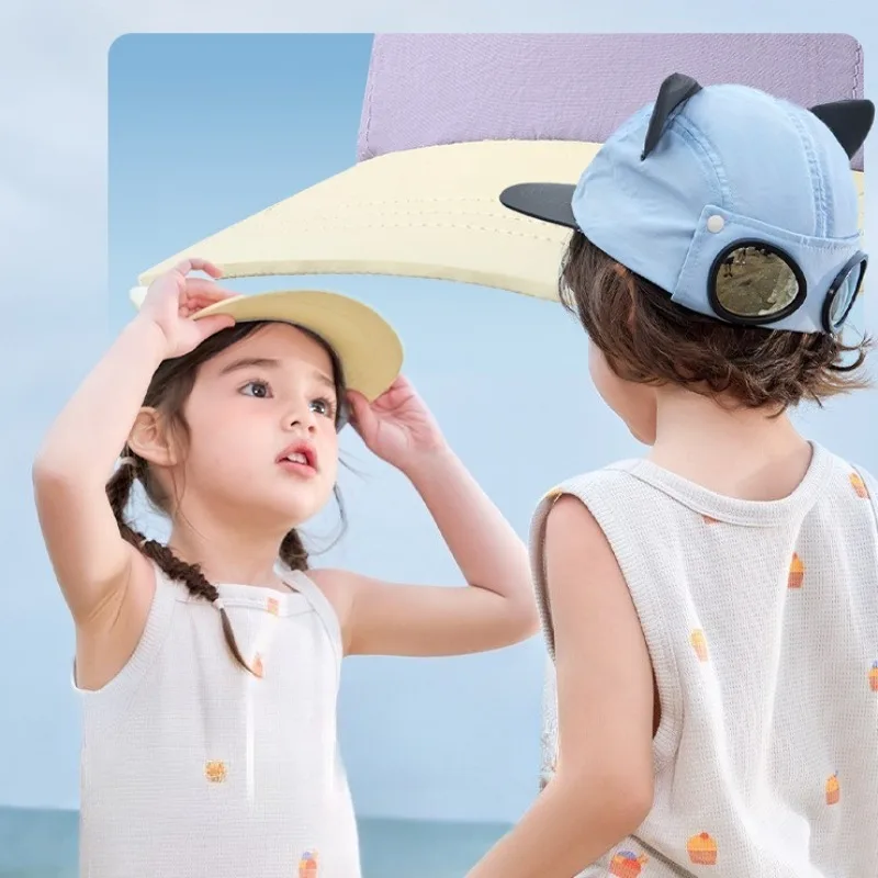 Sommer-Schnelltrocknende Piloten-Baseballkappe mit Ohrenschutz, Wendbar, UV-Schutz, Sonnenbrillendekor, Sonnenhut für Jungen, Mädchen, Familien-Outdoor-Partnerlook – Detail 2