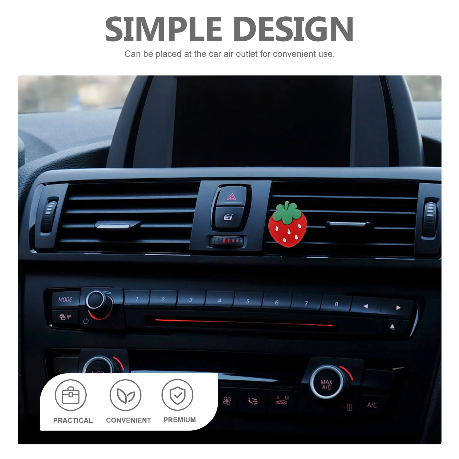 

2Pcs Car Air Vent Clips Strawberry Scented Decor 3D Resin Auto Interior Cute Perfume Holder Fade Resistant Easy Install