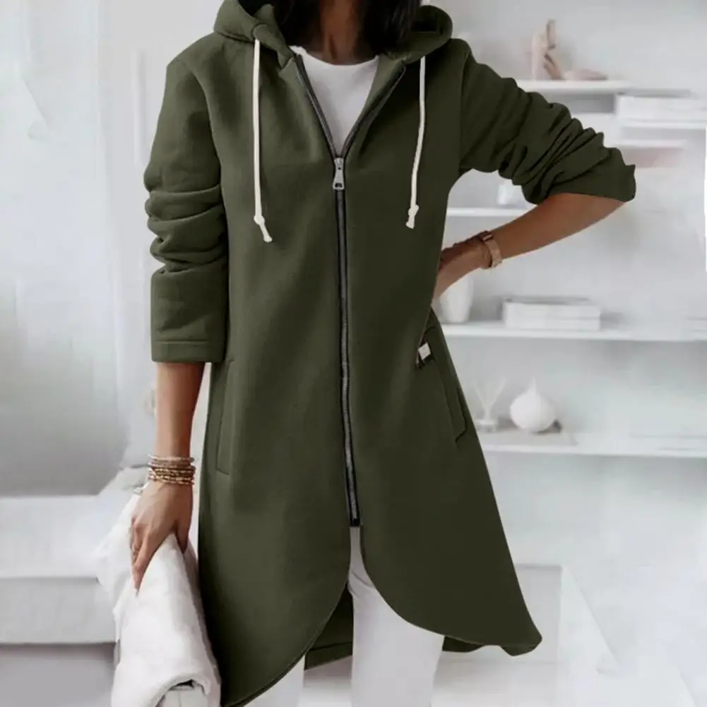 Elegant Hoodie Pocket Design Cotton Blend Female Hoodie Coat Skin-friendly Women Comfortable Solid Sweatshirt For Daily Wear