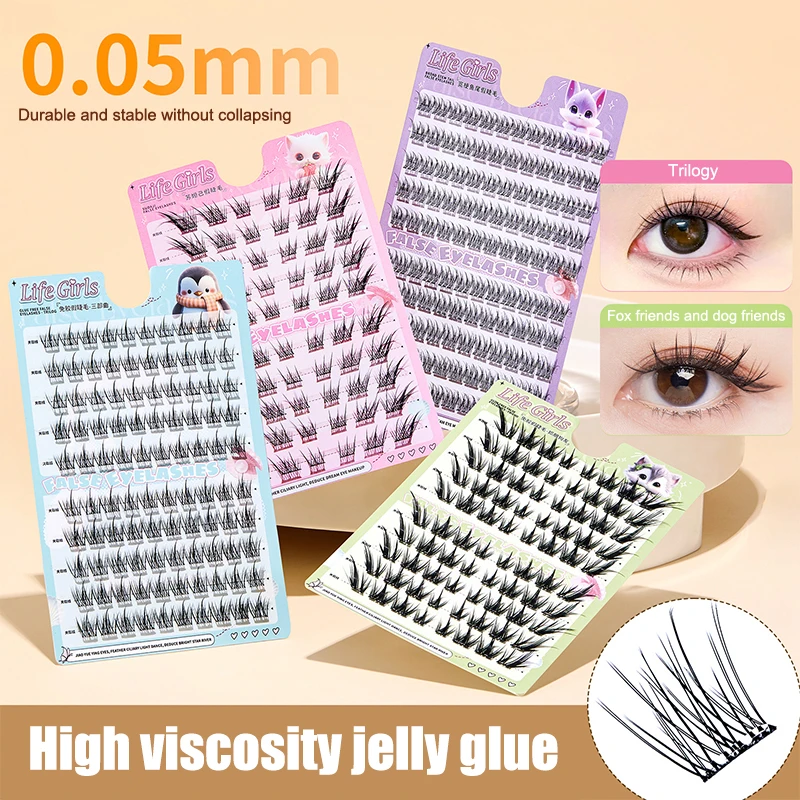 Glue-free Self-adhesive False Eyelashes Thick Curling Sunflower W-Shaped DIY Anime Eyes Lashes Extension Enlarge Eyes Tool