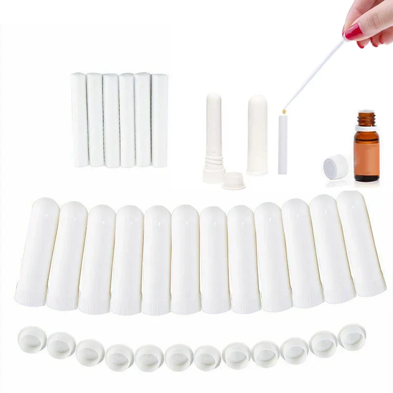 100pcs Blank Nasal Inhalers Stick Reusable DIY Essential Oil Aromatherapy Accessories Empty White Plastic Nose Use Tubes