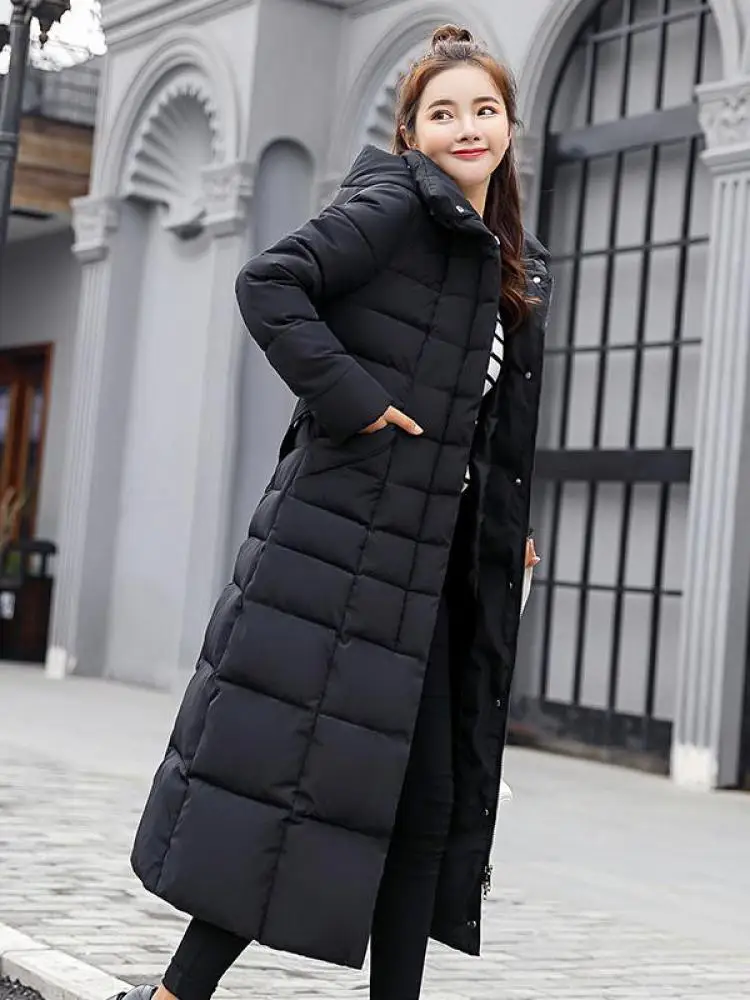 

Корейские модные женские однотонные однобортные куртки с капюшоном, зима 2025, плотное праздничное пуховое хлопковое пальто с длинными рукавами, трендовое популярное