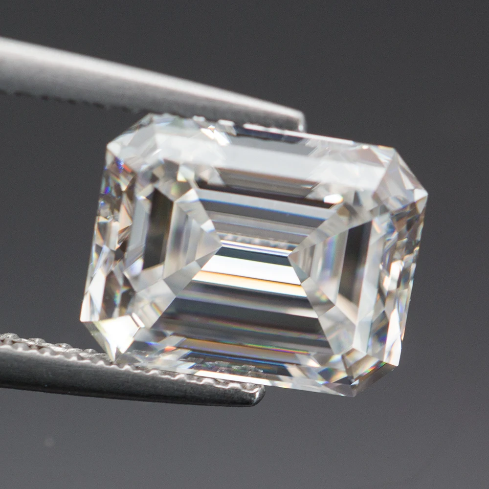 White D Color Emerald Cut Moissanite Stone 0.5-10.0ct GRA Certified Moissanita Diamond Positive Pass Tester with Certificate