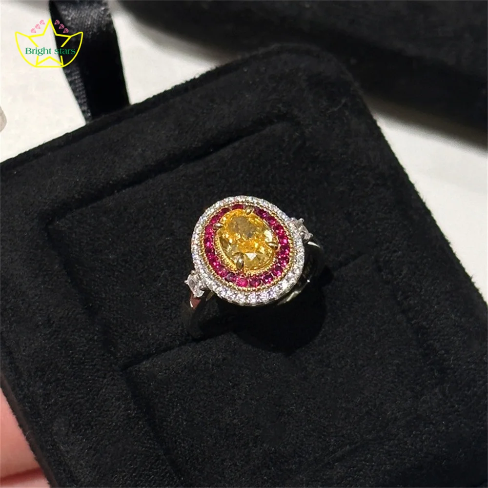

Bright StarsS925 sterling silver St. Petersburg Pigeon Egg Yolk Diamond egg-shaped diamond Ring fine jewerly for women