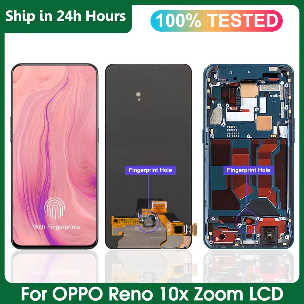 

6.6" AMOLED LCD For Oppo Reno 10x Zoom CPH1919 PCCM00 LCD Display For Reno10X Zoom Touch Screen Digitizer Assembly +FingerPrint