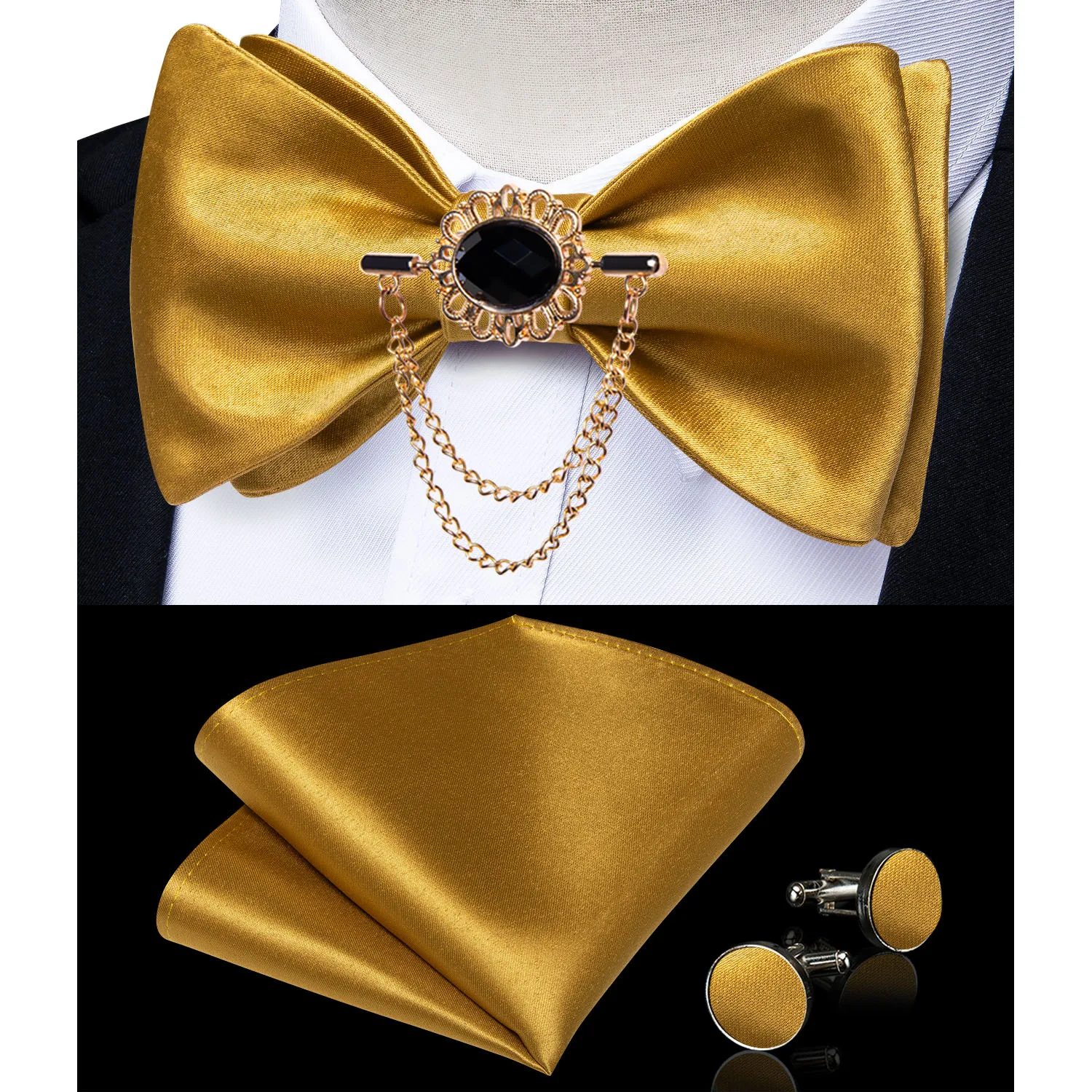 Exqusite männer Selbst-krawatte Bowties Hochzeit Krawatten Für Mann Zubehör Manschettenknöpfe Hanky Brosche Set Rot Schwarz Gelb blau Bowtie – Detail 33