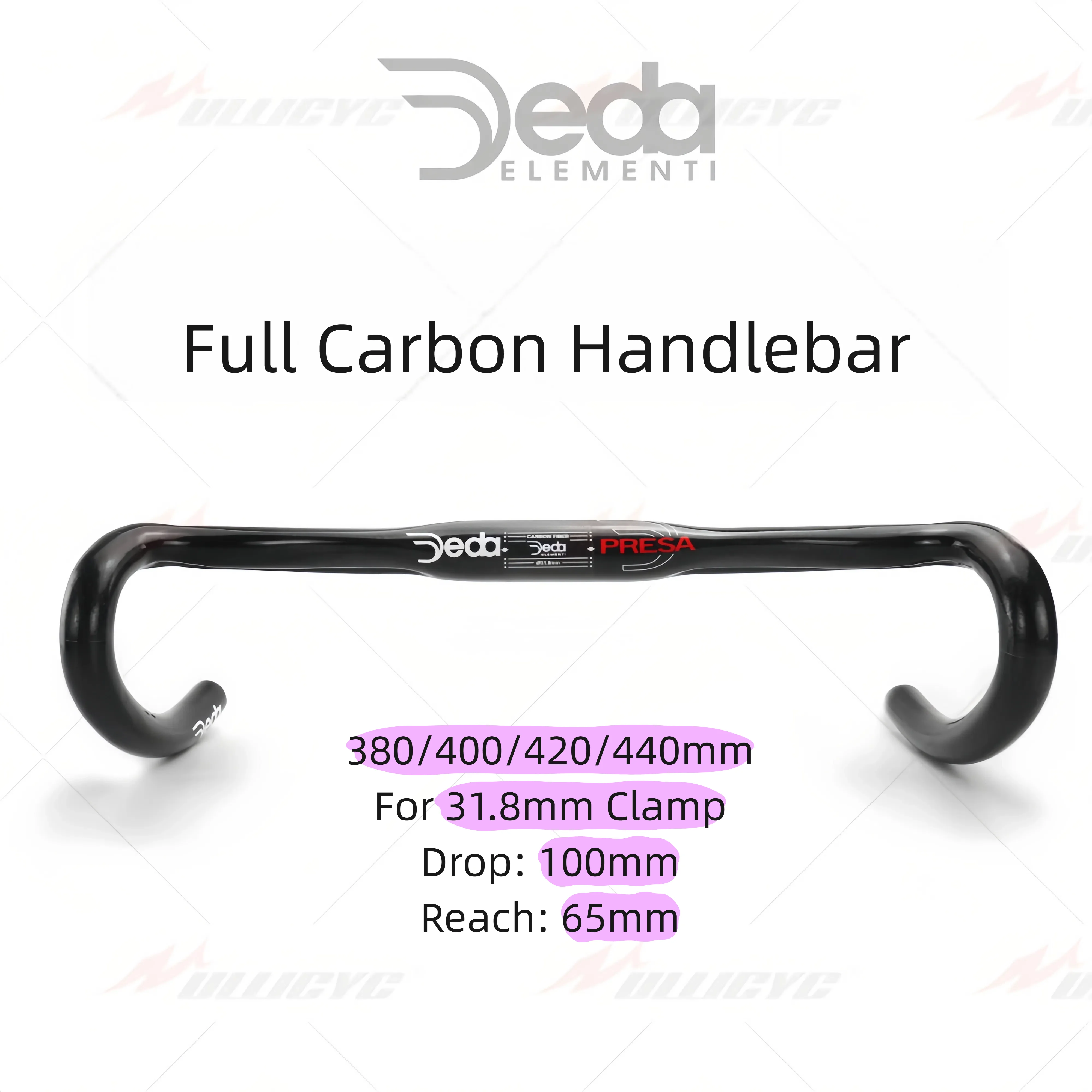 

Deda Short Reach Road Bike Handlebar 3K Gloss Full Carbon Oval Shaped 380mm 400mm 420mm 440mm