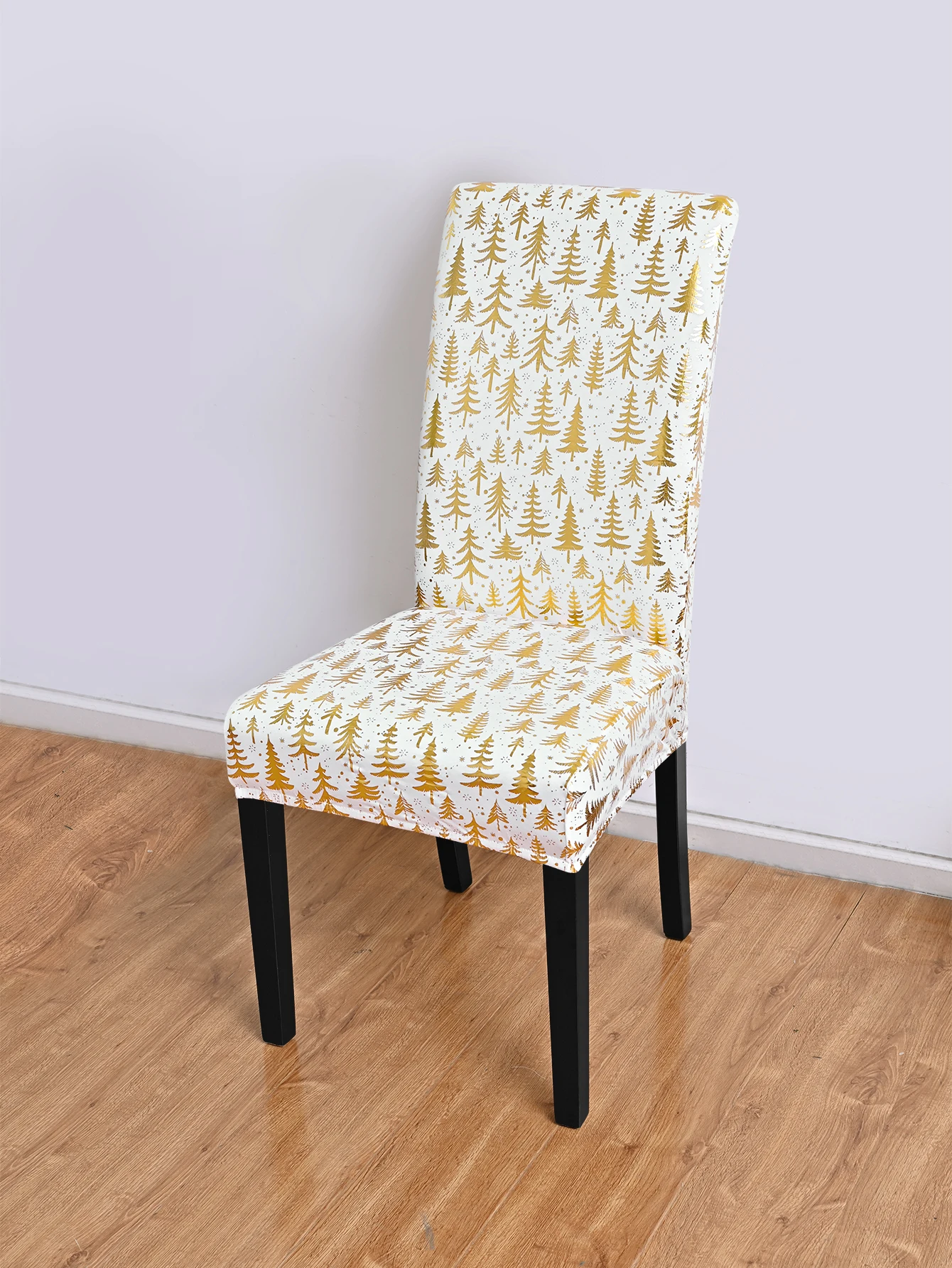 1pc Gold Stamped Christmas Tree Pattern Chair Cover, with Christmas Tree Pattern, Suitable for Family Dinner Parties