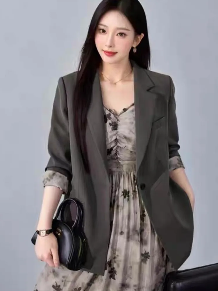 

Осенние женские пиджаки, новинка 2023 года, корейский повседневный однотонный пиджак, модный офисный пиджак, женский шикарный рабочий одяг, деловое пальто