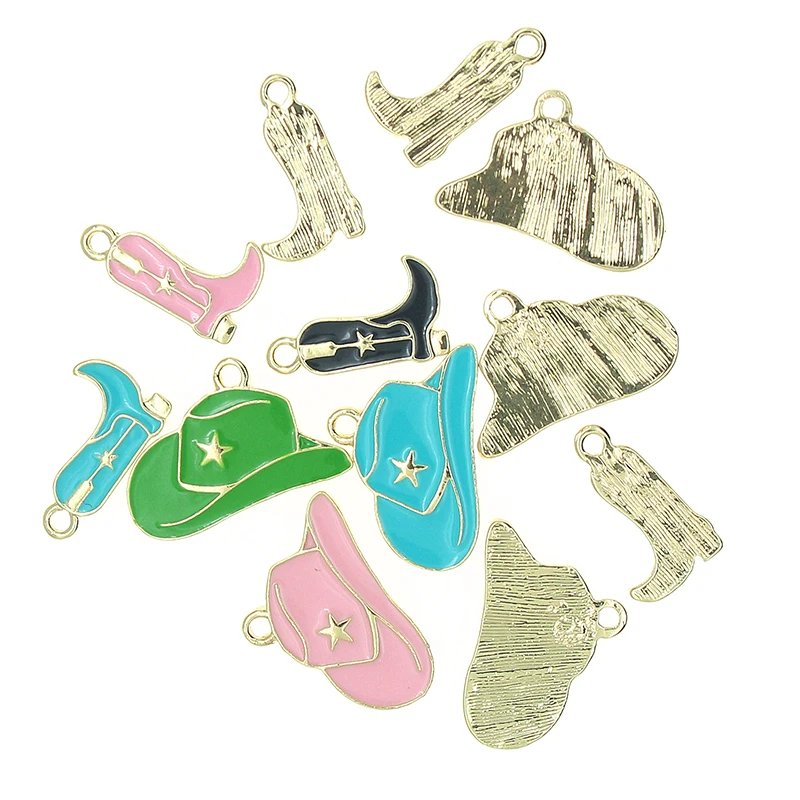 10pc/lot Western Denim Hat Boots Enamel Charm For Metal Jewelry Making Bracelet DIY Earring Necklace Pendant Craft Finding