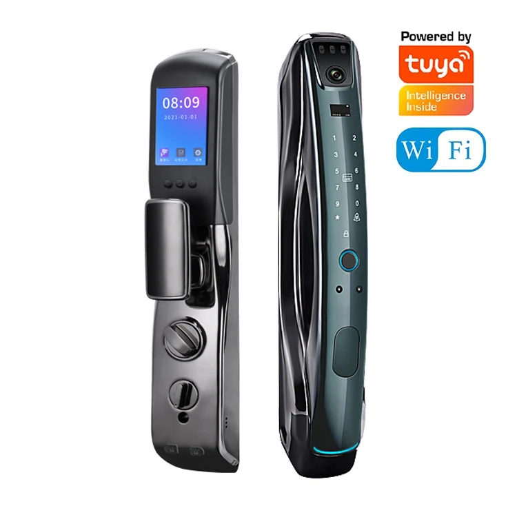 Tuya keyless 3D face recognition Russian Kazakh Voice mortise handle with keys for home electronics door lock