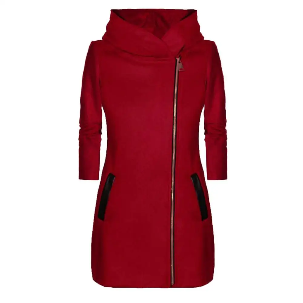 Autumn Winter Fashion Women Coat Solid Color Zip up Long Sleeve Hooded Jacket Coat Outerwear Long Section Women\'s Coat