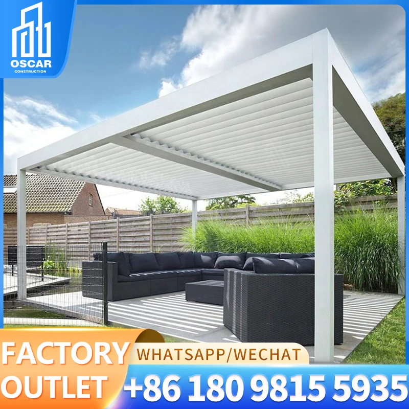 Customize Made Gazebo Snow-Resistant Pavilion Garden Outdoor Sun Shades Manual or Electric Louvered Aluminium Pergola