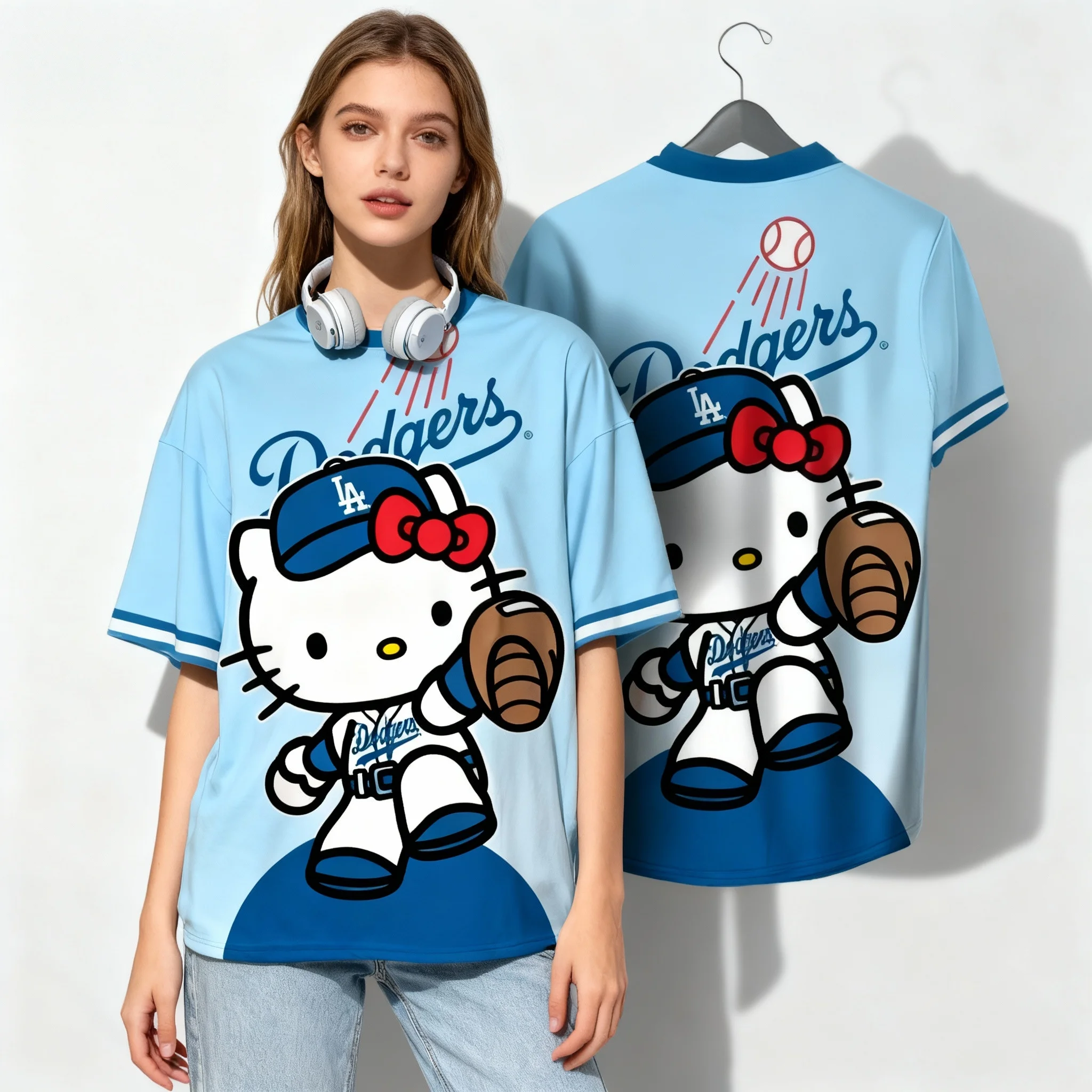 Sanrio Hello Kitty Elemental Ball Wear T-shirt estiva dolce e fresca T-shirt sportiva casual per adulti oversize da donna e da uomo