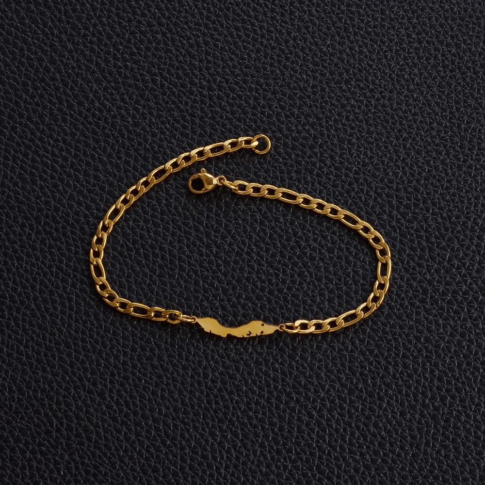 Anniyo Pulseras con mapa de Curacao de 18 cm para mujer, regalos, joyería de acero inoxidable, Países Bajos # 566162