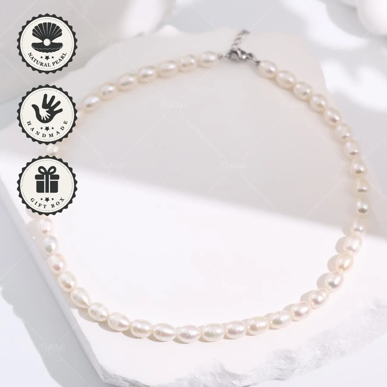

Mysoya White Rice Freshwater Pearl Necklace 6–7mm Silvery Extension Chain With Gift Box Valentine’s Day Birthday Gift For Her