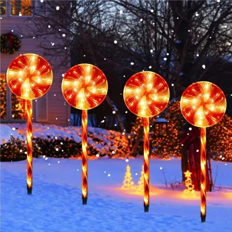5PC Christmas Solar Lollipops Pathway Lights Candy Cane Stake Lights Outdoor Waterproof Garden Yard Lawn Holiday Decorations