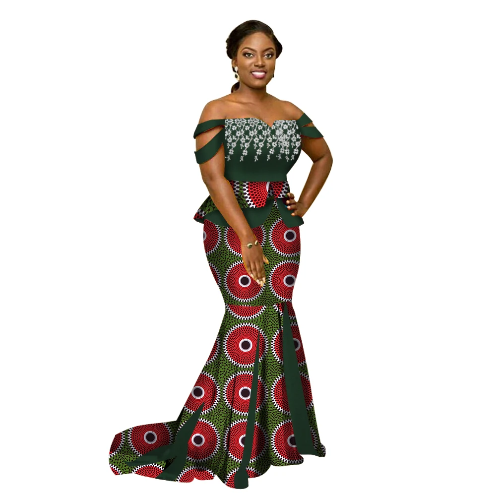Summer Africa Style Two Piece Skirt Set Dashiki Elegant Africa Clothing Sexy Crop Top and Skirt Women Sets for Wedding WY3226