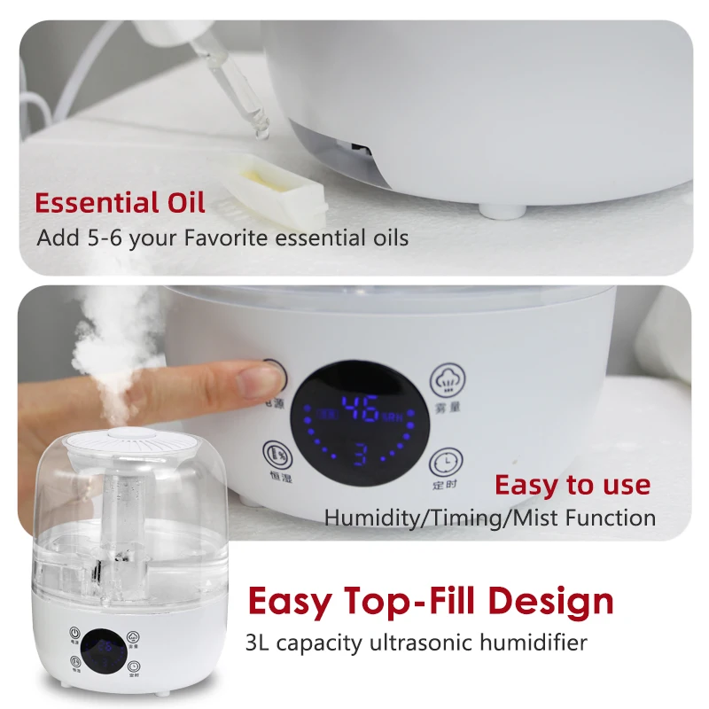 3L air Cool Mist with Aromatherapy Oil Tray Humidifier for Bedroom